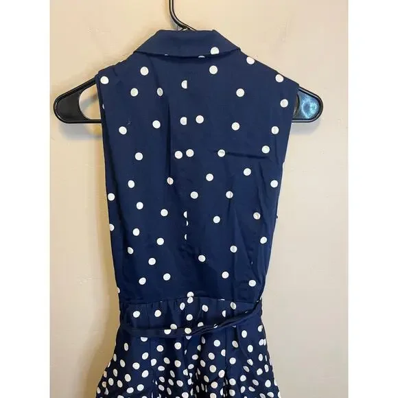 Anne Klein Navy Blue Polka Dot Sleeveless Midi Length Summer Dress Size 10 - Picture 8 of 10